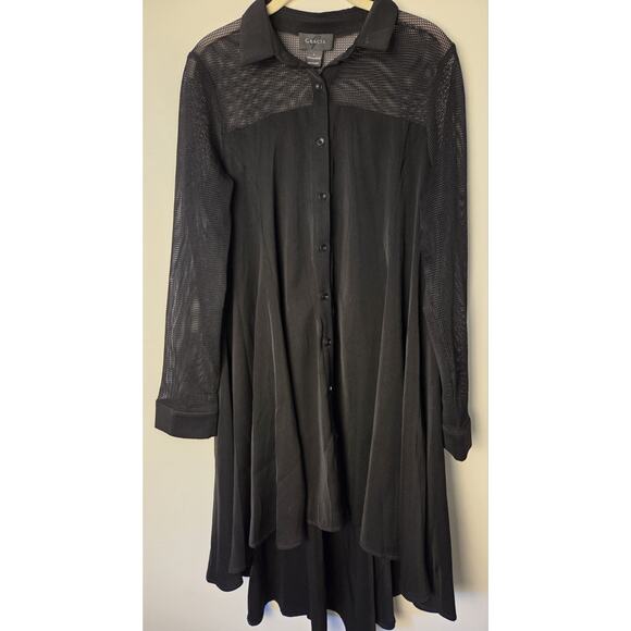 Gracia A-Line Long Sleeved Mesh Trim Shirt Dress Button Front Hi Lo Womens L - Picture 4 of 11